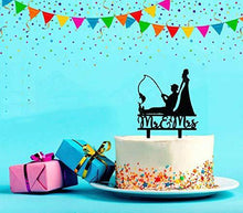 Load image into Gallery viewer, Black Fishing Wedding Cake Topper | Mr. &amp; Mrs. Wedding Cake Topper | Fishing Theme 
