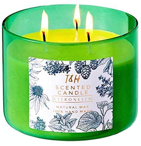 Large Citronella Candles Outdoor Indoor Candle Made with Natural Soy Wax and Essential Oils | 3 Wick Scented Candles Long Lasting 80 Hour Burn | 16 Ounces Highly Scented Aromatherapy Candles for Home - CHARMERRY