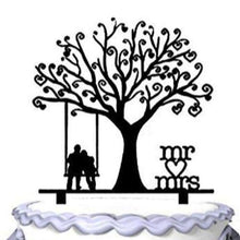 Load image into Gallery viewer, Groom and Bride Together Under the Tree Silhouette  | Wedding Cake Topper with Script
