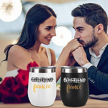 Load image into Gallery viewer, Couple Stainless Steel Wine Tumbler With Lid Set of 2 | Black and White | Gift Idea for Engagement, Fiancé - CHARMERRY
