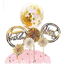 Load image into Gallery viewer, Happy Birthday Cake Toppers |  Happy Birthday Golden Cupcake Topper
