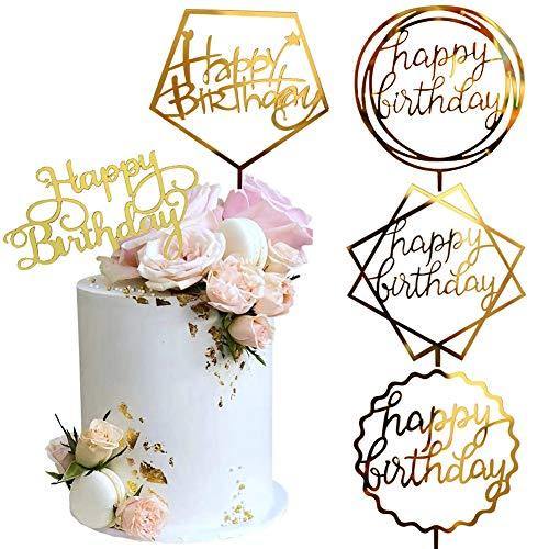 Gold Cake Topper Acrylic Cake Topper Happy Birthday Cake Topper Cake Decoration Supplies (5 Pieces) - CHARMERRY