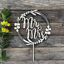 Load image into Gallery viewer, Mr. and Mrs. Floral Wedding Cake Topper | Wreath
