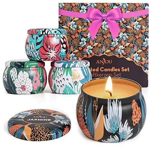 Scented Candles Gift Set, 4 Cans Made of 100% Natural Soy Wax with Essential Oils for Stress Relief, 4 Fragrances Use for Aromatherapy, Bath, Yoga, Perfect for Christmas, Birthday, Mother's Day - CHARMERRY