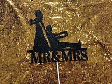 Load image into Gallery viewer, Mr. &amp; Mrs. Cake Topper | Black Glittery Wedding Cake Topper
