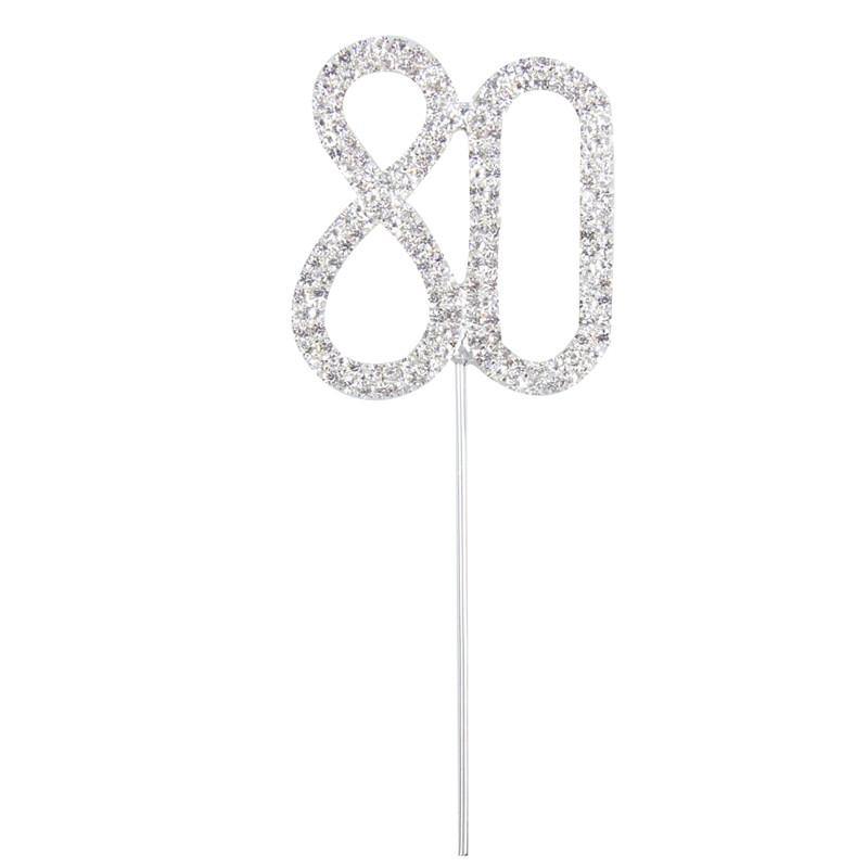 80 Number Crystal Rhinestone  /80th Anniversary Cake Topper (FAUX Diamond Diamante) - CHARMERRY
