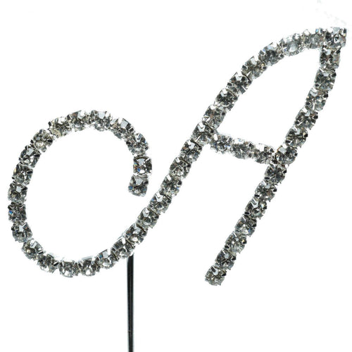 A Letter Crystal Rhinestone Cake Topper (FAUX Diamond /Silver Diamante) - CHARMERRY