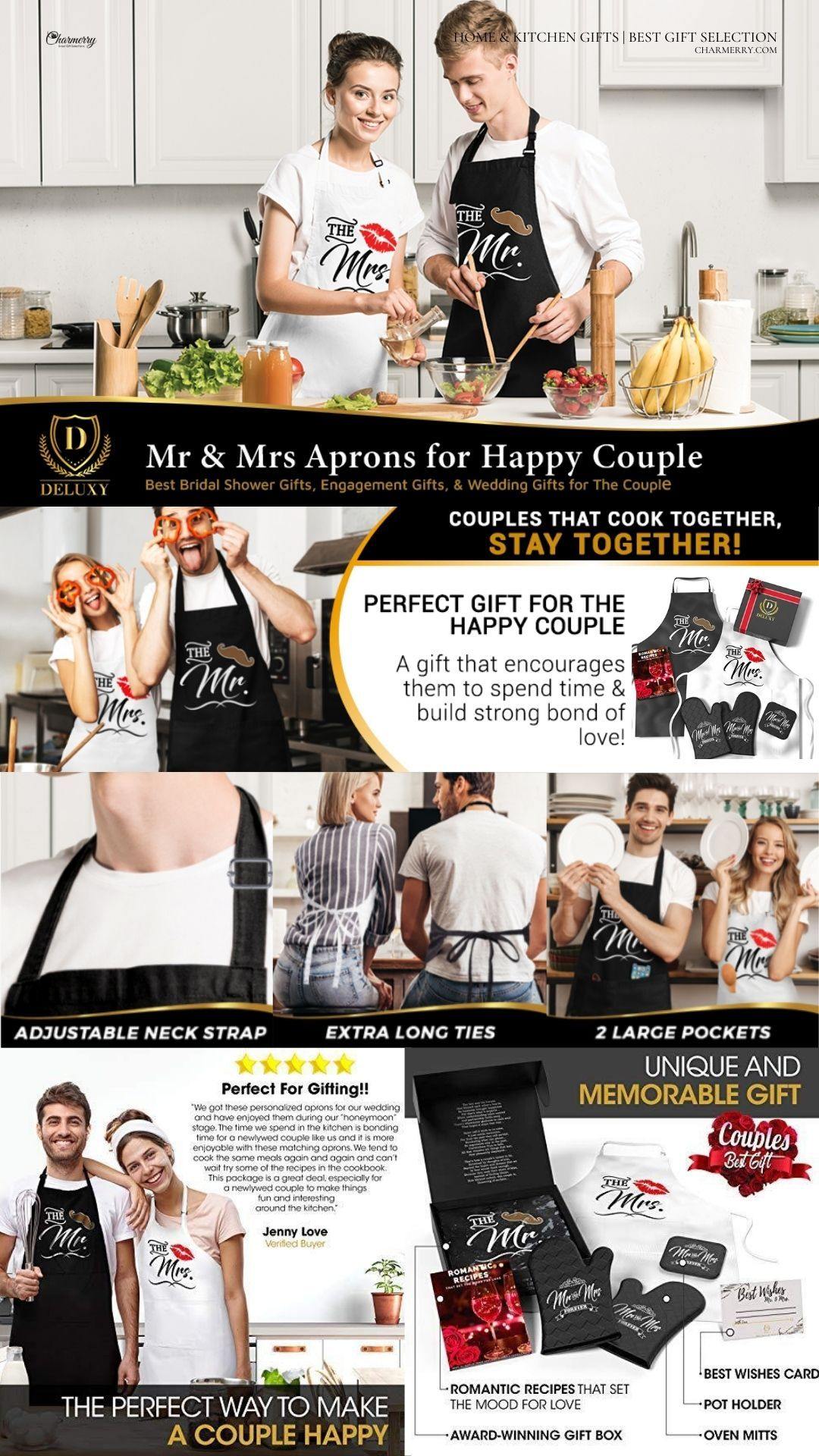 Mr. and Mrs. Aprons with Romantic Recipe Book, Oven Mitts & Pot Holder –  CHARMERRY