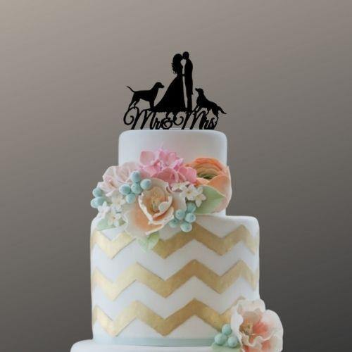 Wedding Cake Topper with Dogs (Kissing Groom and Bride with Pets ...