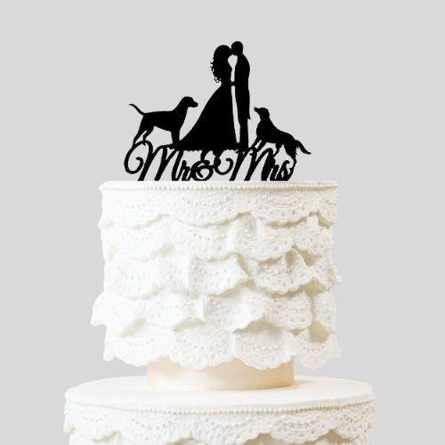 Wedding Cake Topper with Dogs (Kissing Groom and Bride with Pets ...