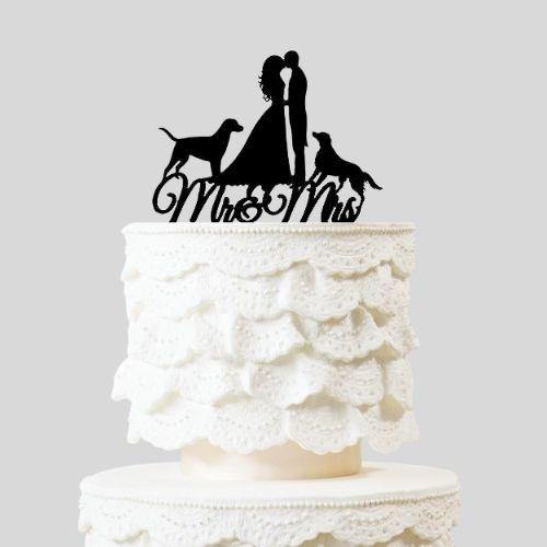 Wedding Cake Topper with Dogs (Kissing Groom and Bride with Pets)
