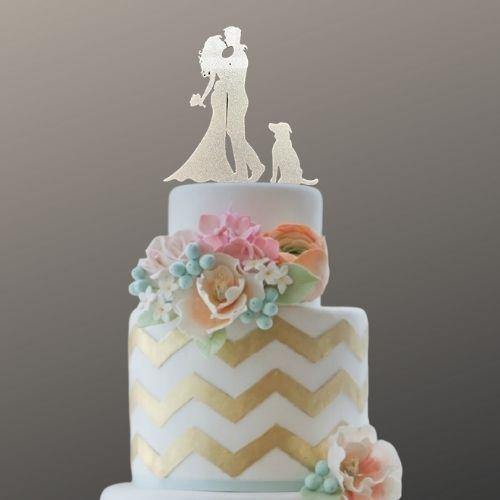 Family Cake Topper Bride & Groom with One Dog | Wedding Anniversary