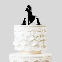 Load image into Gallery viewer, Wedding Cake Topper with Bride &amp; Groom Holding Flowers (Pet Cake Topper with Dogs)
