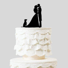 Load image into Gallery viewer, Wedding Cake Topper with Dogs (Kissing Bride and Groom with Pet Silhouette) 
