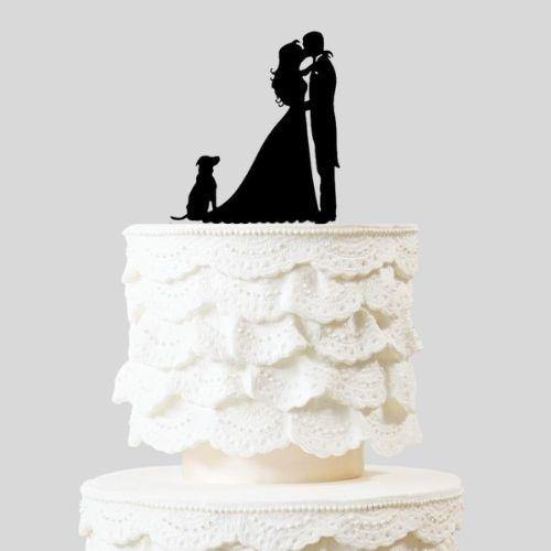 Wedding Cake Topper with Dogs (Kissing Bride and Groom with Pet Silhouette) 