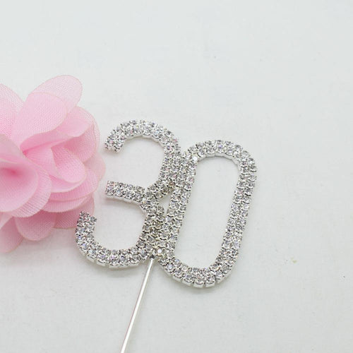 30 Thirty Number Crystal Rhinestone /30th Anniversary Cake Topper (FAUX Diamond Diamante) - CHARMERRY