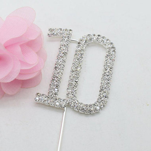 10 Ten Number Crystal Rhinestone /10th Anniversary Cake Topper (FAUX Diamond Diamante) - CHARMERRY