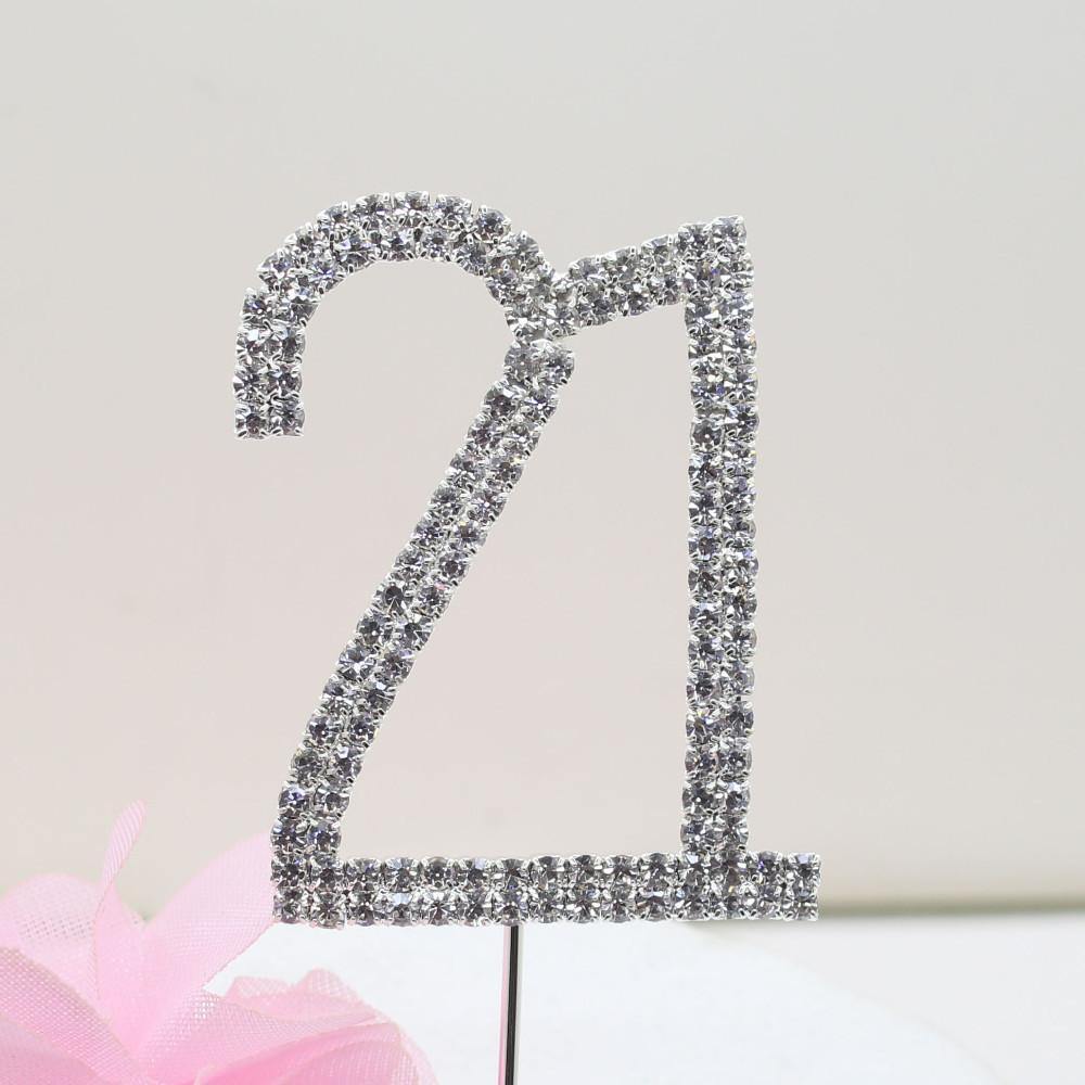 21 Twenty-One Number Crystal Rhinestone /21st Anniversary Cake Topper (FAUX Diamond Diamante) - CHARMERRY