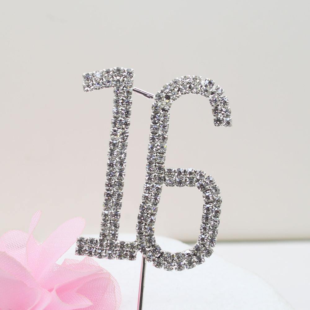 16 Sixteen Number Crystal Rhinestone /16th Anniversary Cake Topper (FAUX Diamond Diamante) - CHARMERRY